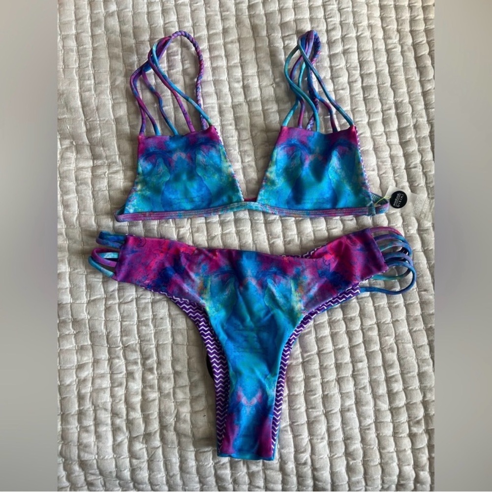Moana Vibrant Tie-Dye Strappy Bikini Set - Blue & Purple